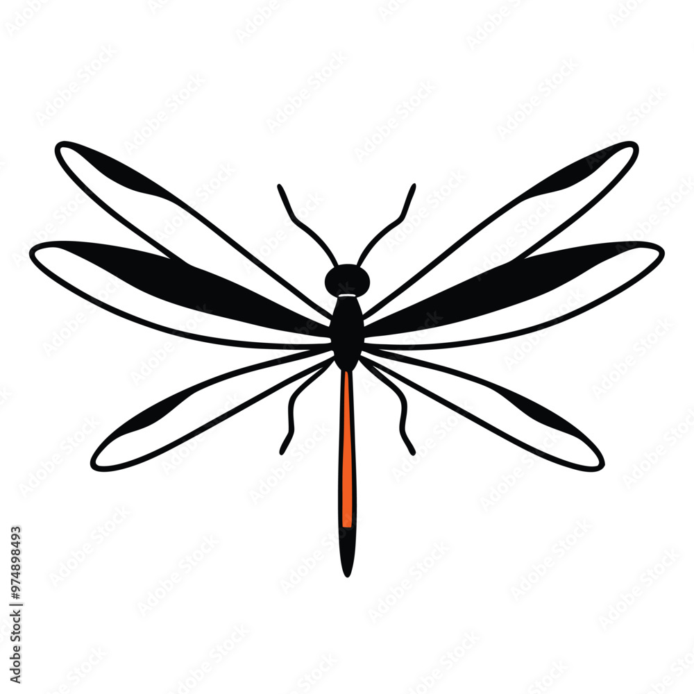 A dragonfly, vector silhouette illustration, isolated white background,