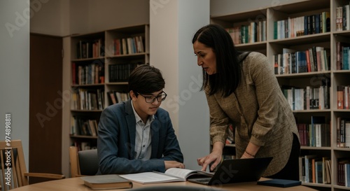 Woman Helping Student Study