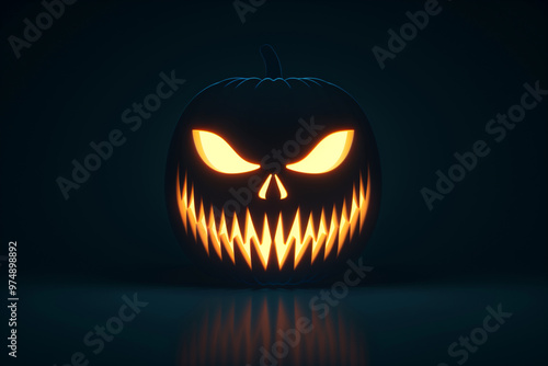 Glowing scary halloween jack o lantern pumpkin, black background