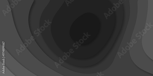 Abstract wave carve diamond line circle creative 3d papercut dark black backdrop background vector. Luxury black wave and empty space for texture art design.