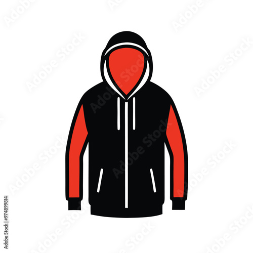 a modern full sleave  hoodie mockup, vector silhouette illustration, isolated white background,  photo