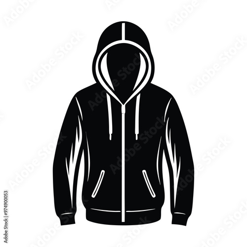 a modern full sleave  hoodie mockup, vector silhouette illustration, isolated white background, 