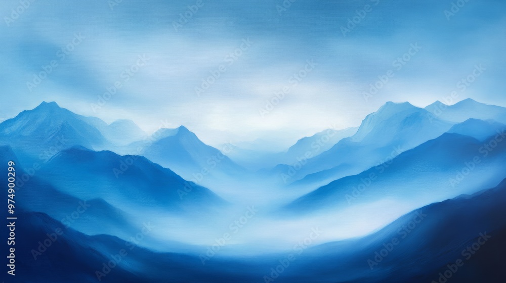 Wide blue landscape with mountains, serene and peaceful, Wide blue landscape with mountains, serene and peaceful,