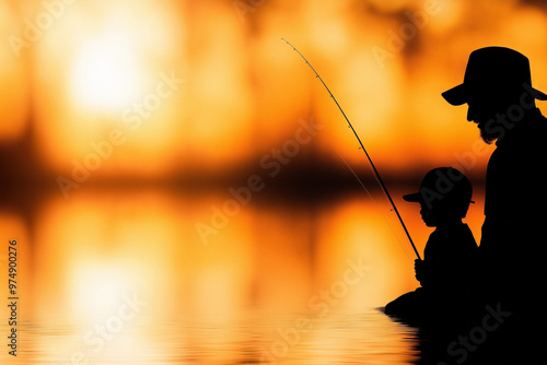 Dad And His Son Fishing At ...