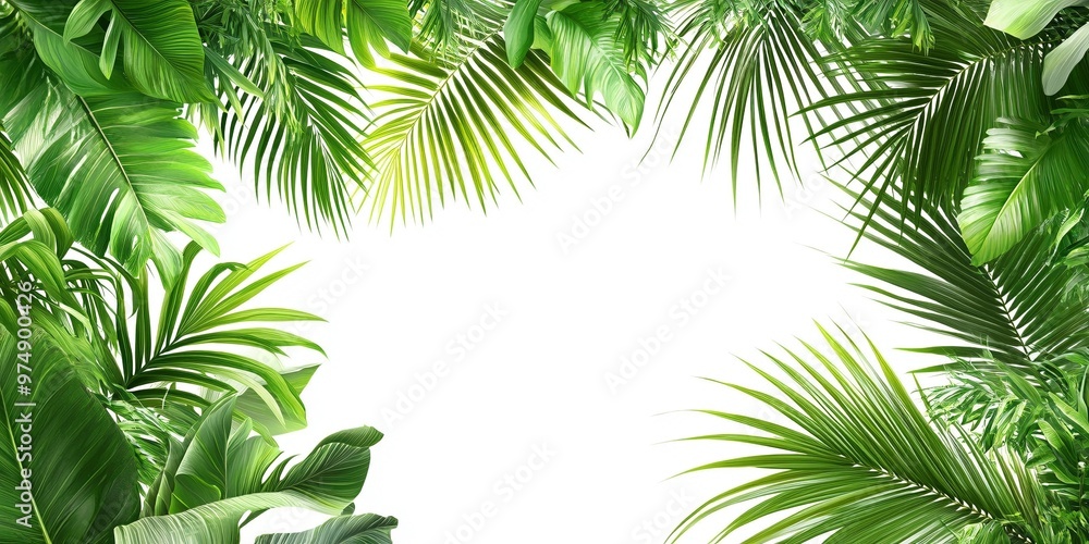 Tropical Palm Leaves Frame on White Background - Minimalistic Design for Graphic Projects Tropical Palm Leaves Frame on White Background - Minimalistic Design for Graphic Projects