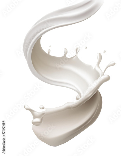 Realistic milk splashes or wave with drops and splatter isolated Milk splash and pouring on PNG transparent background photo