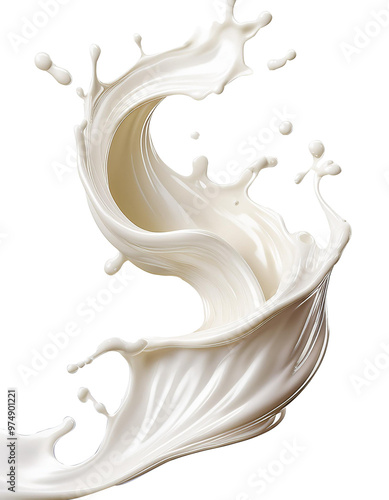 Realistic milk splashes or wave with drops and splatter isolated Milk splash and pouring on PNG transparent background
