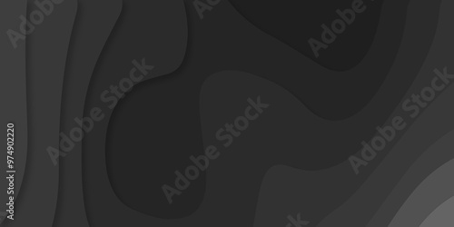 Abstract wave carve diamond line circle creative 3d papercut dark black backdrop background vector. Luxury black wave and empty space for texture art design.