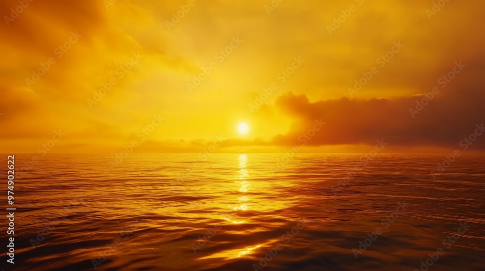 Obraz premium Yellow aesthetic sunset over the ocean, peaceful and beautiful,