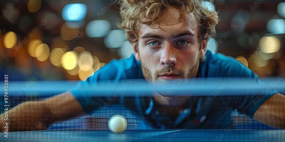 Man with Blonde Hair Focuses on a Ping Pong Ball Man with Blonde Hair Focuses on a Ping Pong Ball