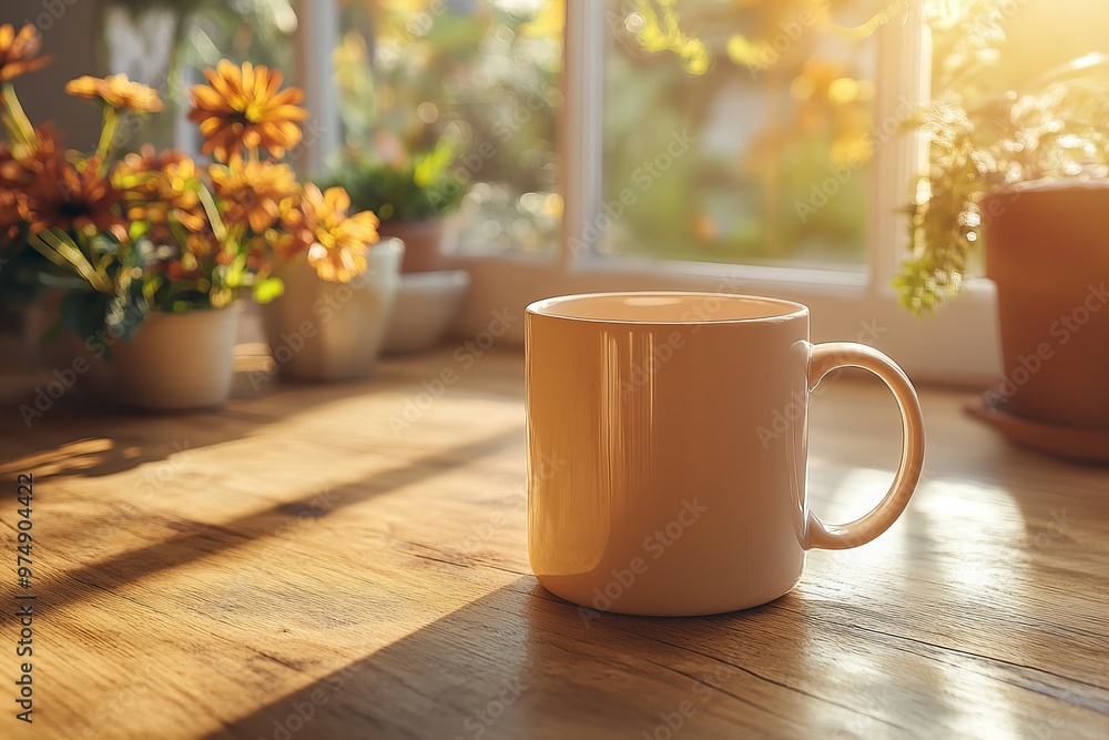 Minimalistic white blank coffee mug with smooth surface for customizable designs in bright natural light new beautiful stock image illustration AI Minimalistic white blank coffee mug with smooth surface for customizable designs in bright natural light new beautiful stock image illustration AI