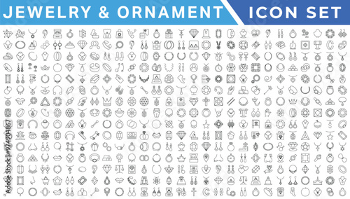 Jewelry &  Ornament icon set . Simple Set of Jewelry Related Vector Line Icons.outline icons related to jewelry, necklace. Linear icon collection. Editable stroke. Vector illustration