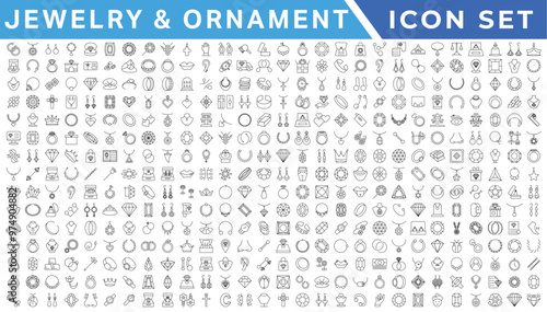 Jewelry and Ornament icon set . Simple Set of Jewelry Related Vector Line Icons. Contains such Icons as Earrings, Body Crosses, and Engagement rings. icon set .