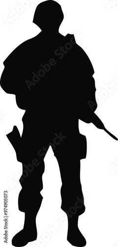 Troop Army soldiers with sniper rifle on duty vector. Warrior Legion Vector Black Icon Guardian Platoon Emblematic Armed Force. Military tropes. Security person