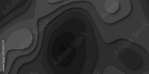 Abstract wave carve diamond line circle creative 3d papercut dark black backdrop background vector. Luxury black wave and empty space for texture art design.