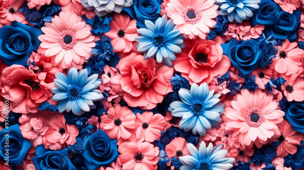 A stunning arrangement of pink and blue flowers, showcasing a beautiful blend of colors and textures, representing love, beauty, and harmony. A stunning arrangement of pink and blue flowers, showcasing a beautiful blend of colors and textures, representing love, beauty, and harmony.