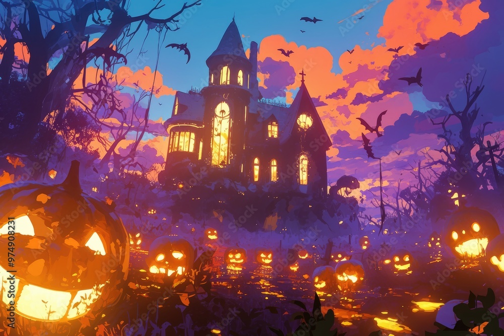 Haunted House on a Gloomy Halloween Night.. Haunted House on a Gloomy Halloween Night..
