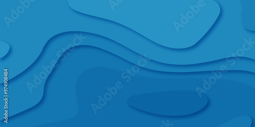 Abstract wave carve diamond topography line circle creative 3d papercut blue backdrop background vector. Luxury blue wave and empty space for texture art design.
