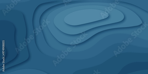 Abstract wave carve diamond topography line circle creative 3d papercut blue backdrop background vector. Luxury blue wave and empty space for texture art design.