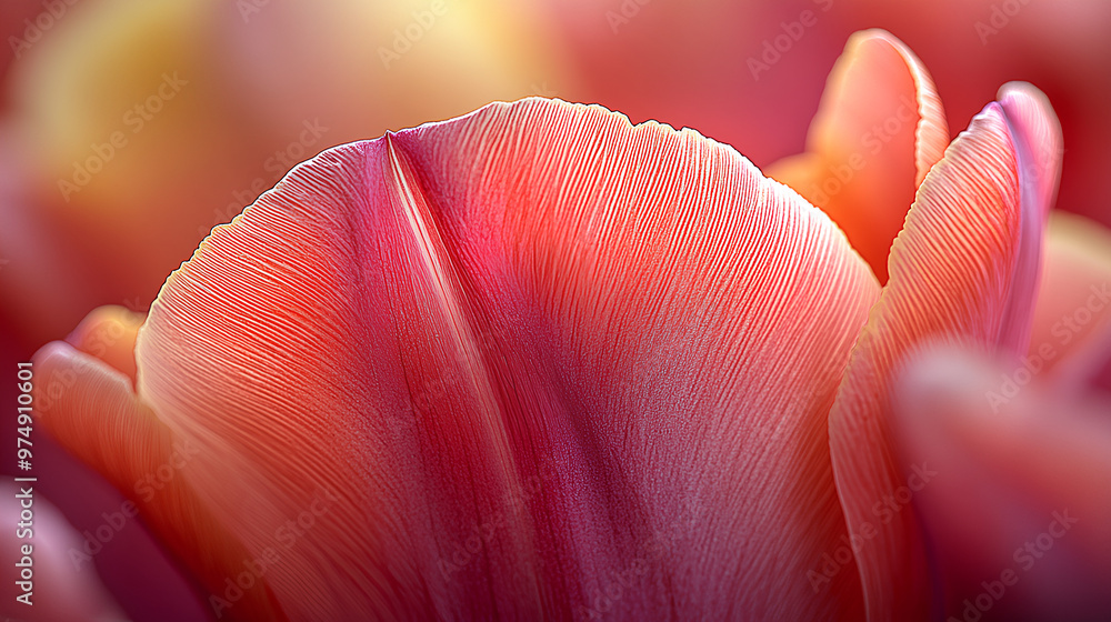 Close-up of tulip petals in warm tones, macro floral photography, abstract petal texture, soft orange and red hues, botanical detail Close-up of tulip petals in warm tones, macro floral photography, abstract petal texture, soft orange and red hues, botanical detail