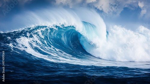 powerful ocean wave crashes against the rocky shore, capturing nature's raw strength and energy. The dramatic movement symbolizes resilience, change, and the unstoppable force of nature