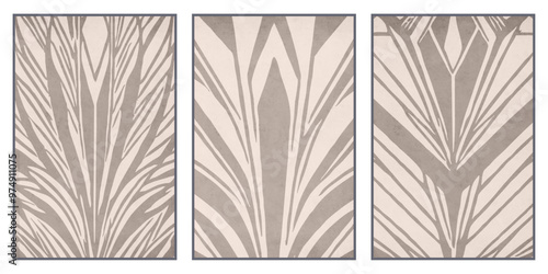 Set of 3 Abstract illustration in vintage style. For use in graphics, for wall decor.