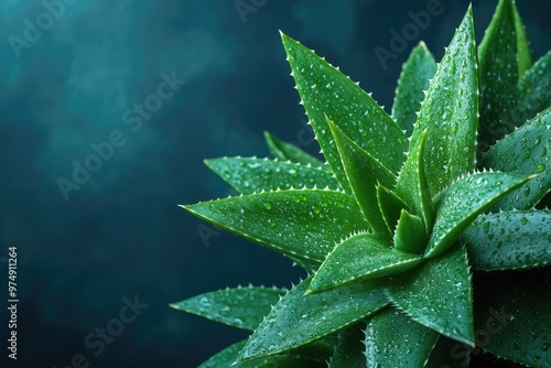 Wallpaper Mural Close up of aloe vera plant with water droplets Torontodigital.ca