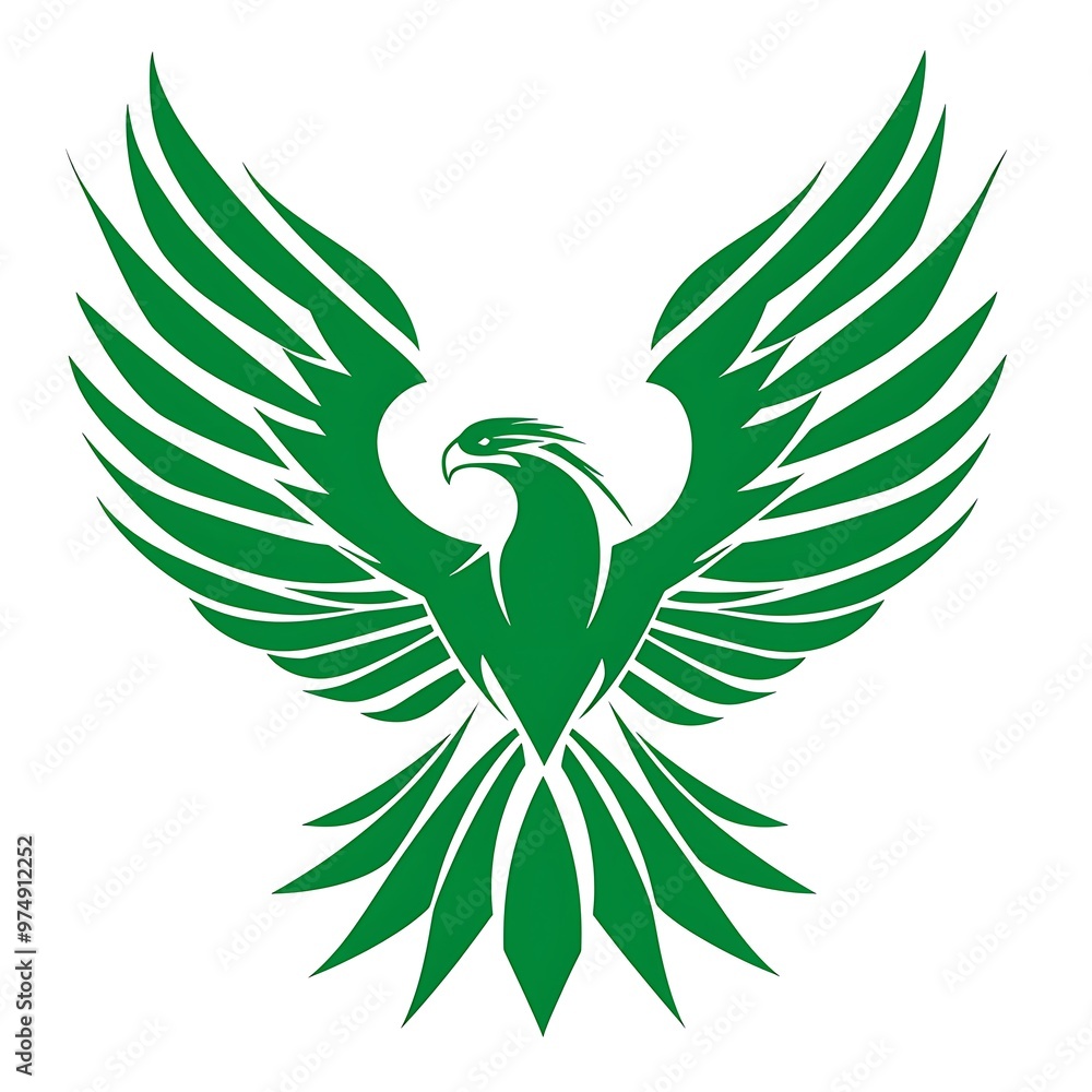 Obraz premium Green Phoenix Bird Illustration, Symbol of Rebirth and Power