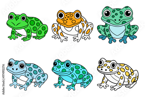 Frog Vector Illustration, Cartoon Clipart, Line Art Design, Cute Frog Digital Art for Kids photo