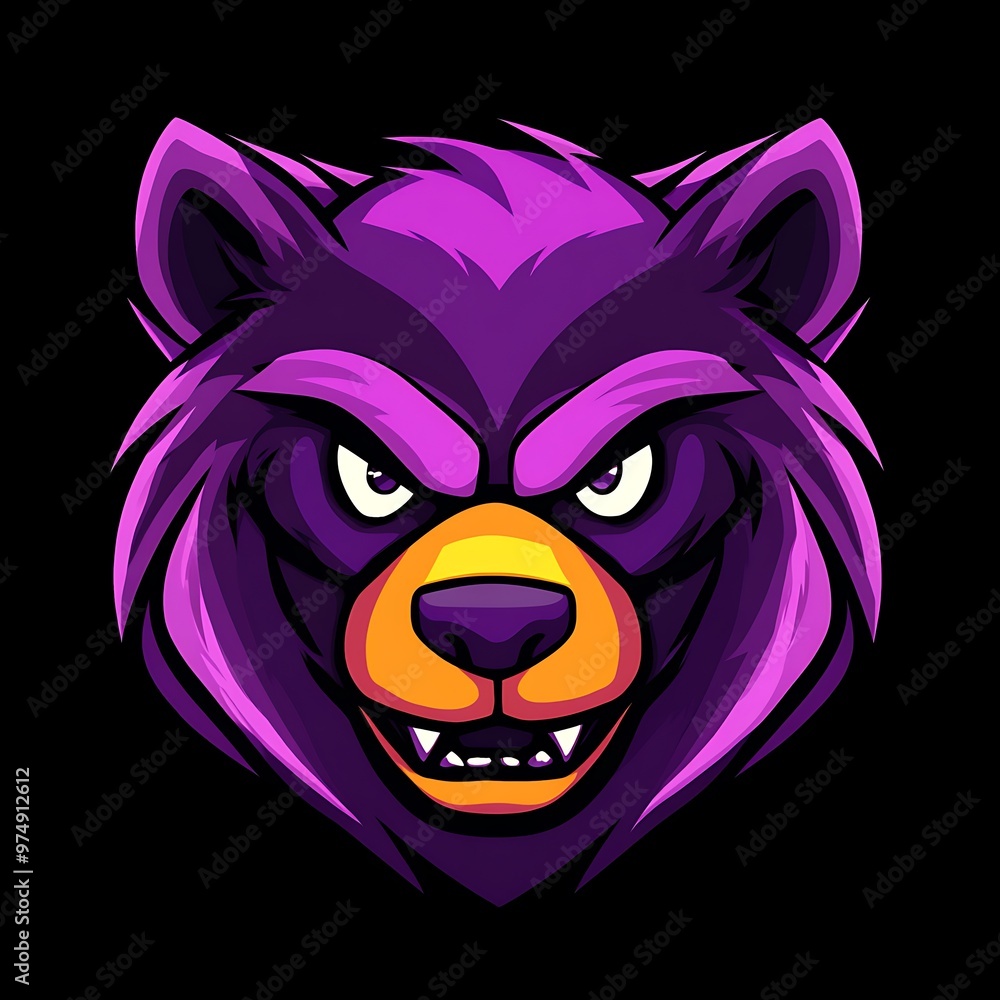 Purple Bear Mascot Head Illustration, E sports Logo, Gaming Team, Brand Identity Purple Bear Mascot Head Illustration, E sports Logo, Gaming Team, Brand Identity