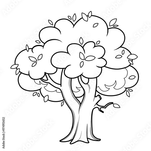 Lush foliar tree outlined for coloring isolated on white background