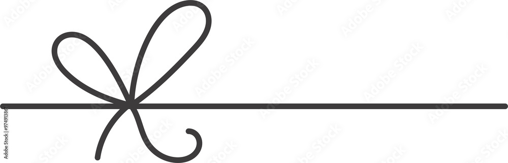 Ribbon bow with knot for present decoration and gift box package. Simple hand drawn string and outline minimal ropes. Thin cute decoration with twine tinsel and yarn with loops. Holiday design