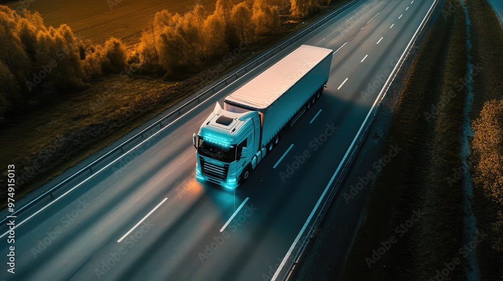 Fototapeta premium Autonomous Truck on Highway. AI generated illustration.