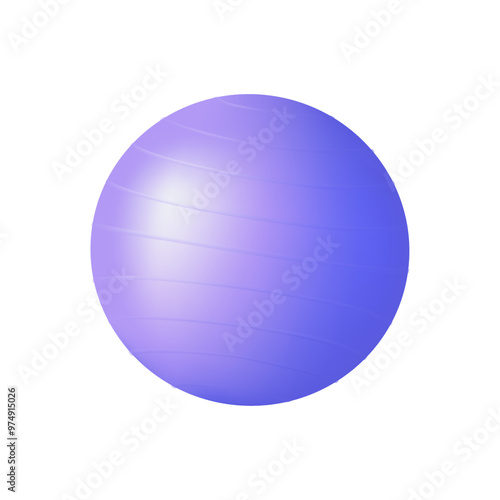 Blue fitness ball illustration isolated on white background. 3D vector fitness or pilates training ball. Fitball 3D