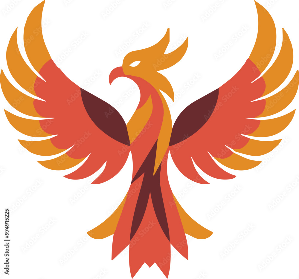Obraz premium A vector illustration of a phoenix with open wings in a flat curvy design style