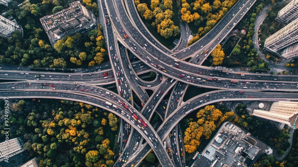Fototapeta premium Urban Traffic Junctions. AI generated illustration.