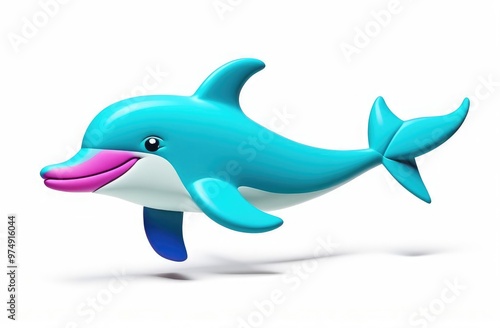 3d Dolphin on a white background, jump, plastic. Cartoon illustration.