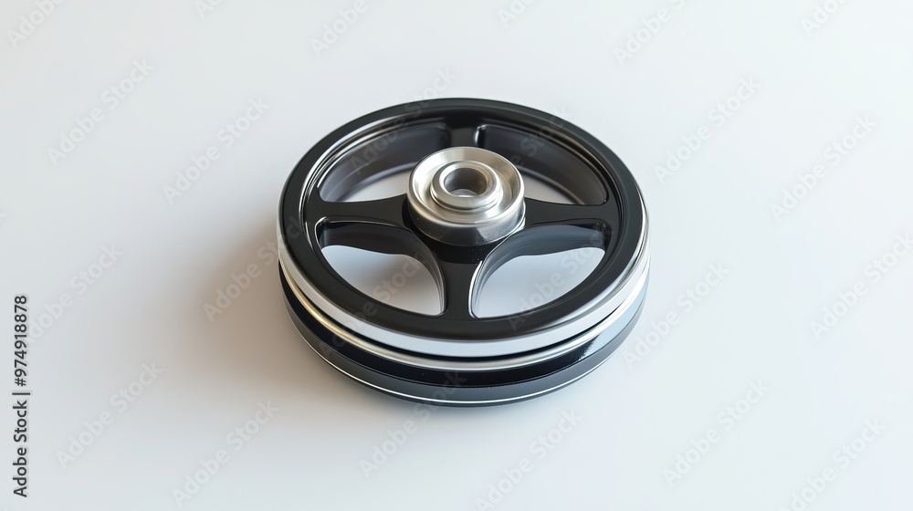 A furniture caster wheel made of metal and plastic with a rubber wheel, isolated on a white background A furniture caster wheel made of metal and plastic with a rubber wheel, isolated on a white background