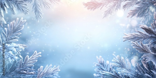 Wallpaper Mural Abstract background with snowflakes and frost on pine branches, with ample copy space for text in the center. A winter banner design with falling snow, Torontodigital.ca