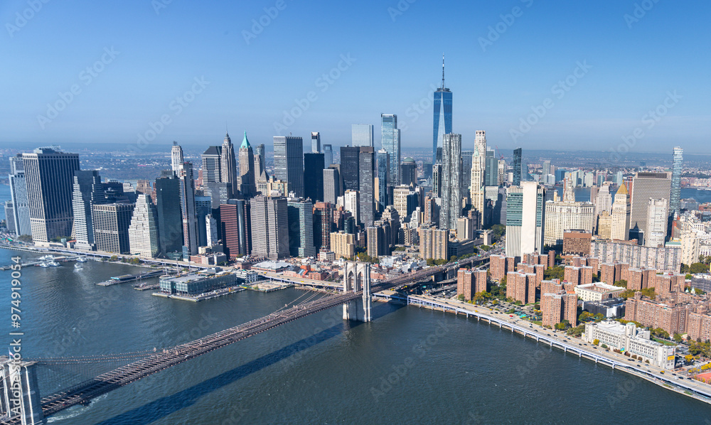Fototapeta premium Aerial views of Modern buildings in New York city skyline, NewYork, United States of America