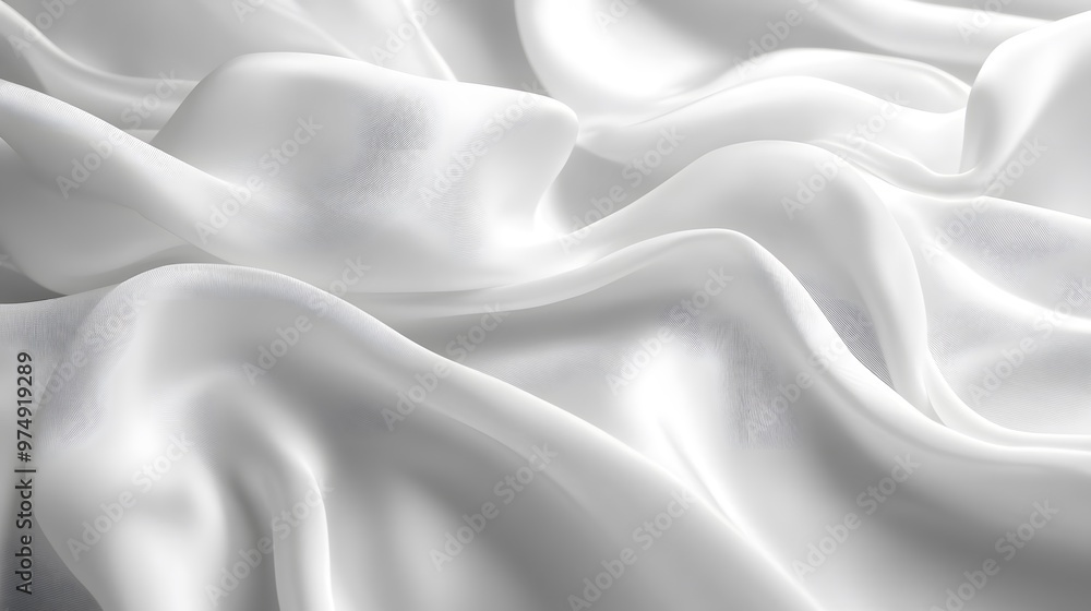 Obraz premium Abstract white silk background with wavy folds of fabric, elegant wallpaper for design or presentation