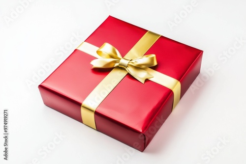 Luxurious Red Gift Box with Gold Ribbon for Celebrations and Gifting, Ideal for Special Occasions photo