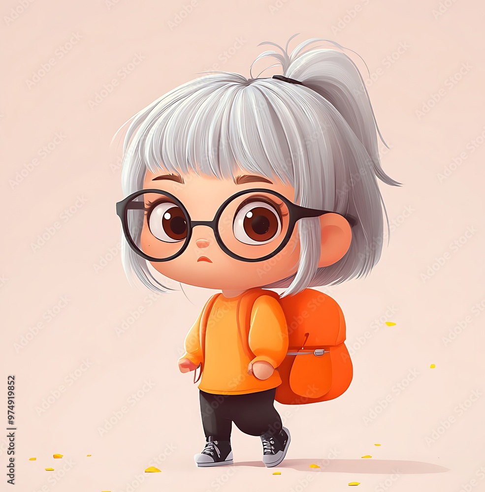 Cute Cartoon Girl With Backpack Going to School Cute Cartoon Girl With Backpack Going to School