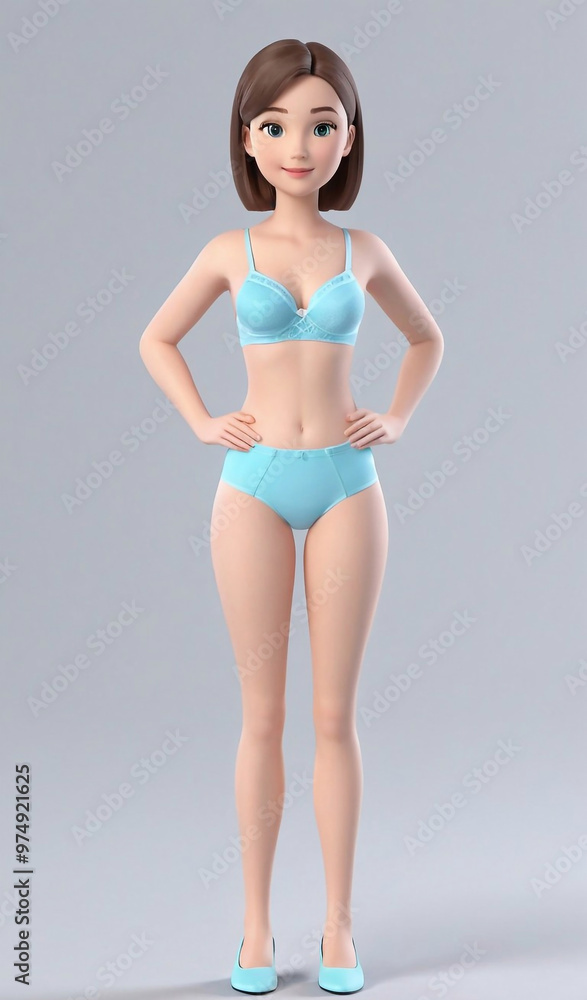Naklejka premium drawn flat girl, model for trying on clothes, model in underwear. stands straight, evenly, in shoes, convenient for trying on clothes 