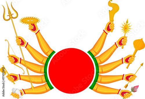 Goddess Durga ten hands in Happy Durga Puja Subh Navratri banner background photo