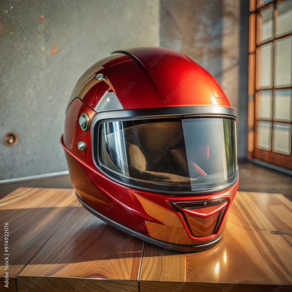 a 3D rendering of a red motorcycle helmet on a red background. The helmet is in the center of the image and is positioned in a way that it is facing towards the left side of the frame a 3D rendering of a red motorcycle helmet on a red background. The helmet is in the center of the image and is positioned in a way that it is facing towards the left side of the frame