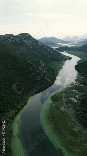 Vertical 4K Drone Aerial Flyover Video of Pavlova Strana Mountains and Rivers in Montenegro and the Albanian Alps