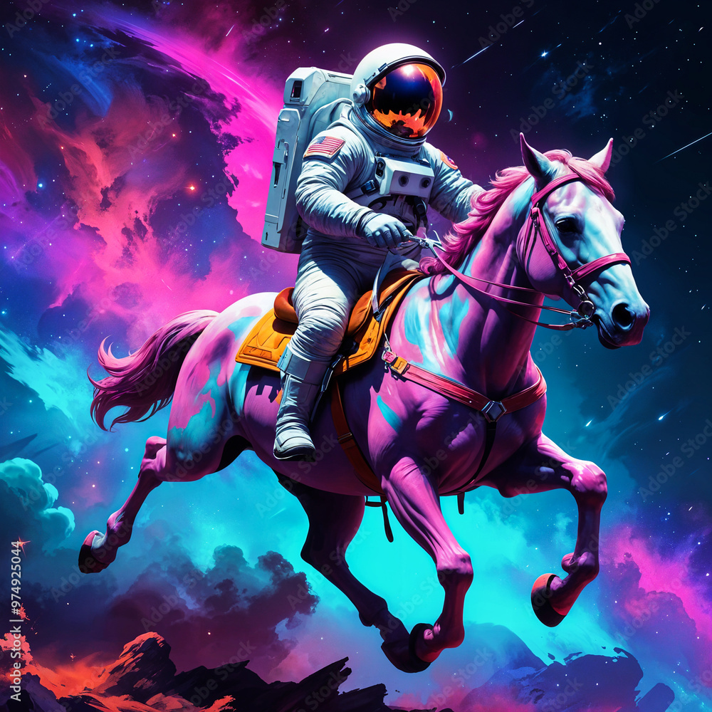Fototapeta premium astronaut in space, horse riding