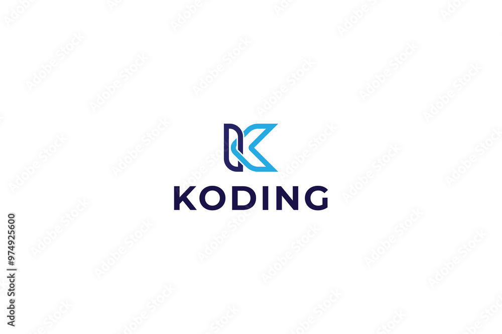 Fototapeta premium Letter K simple and minimal blue colour line art technological arrow logo 