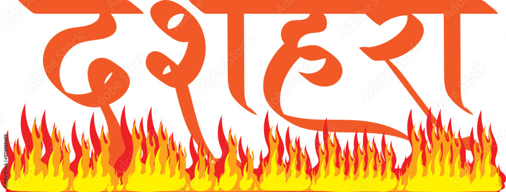 Obraz premium Dussehra festival hindi text calligraphy , dussehra fire creative design text for decoration